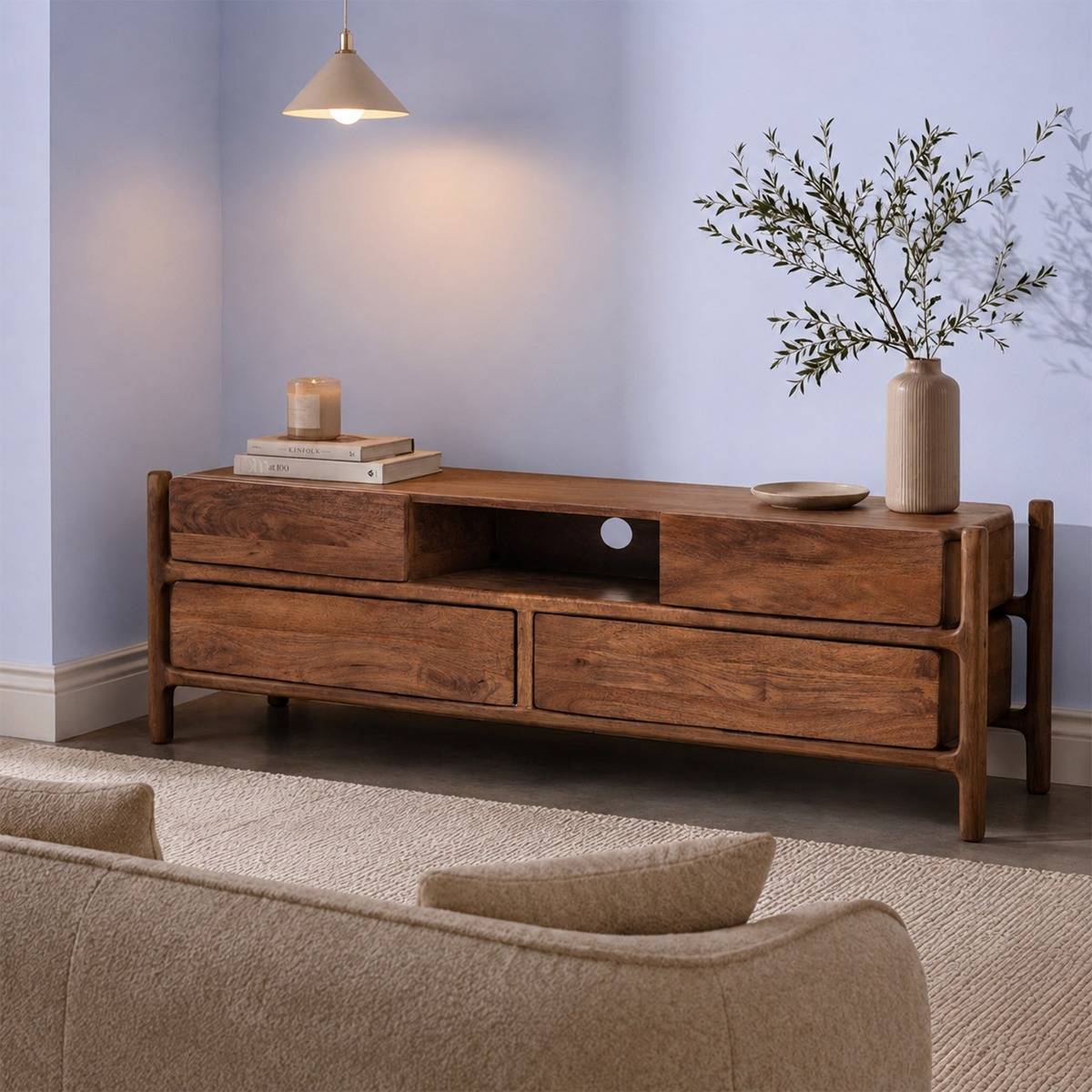 Meuble TV en bois de manguier ROSANA bois clair, MADE IN MEUBLES