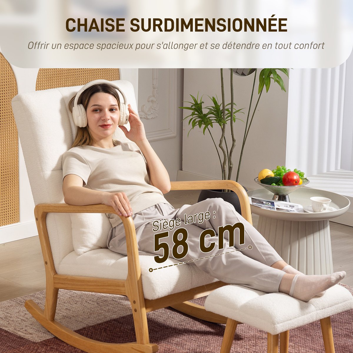 Ensemble de fauteuils à bascule Tissu blanc, HOMCOM