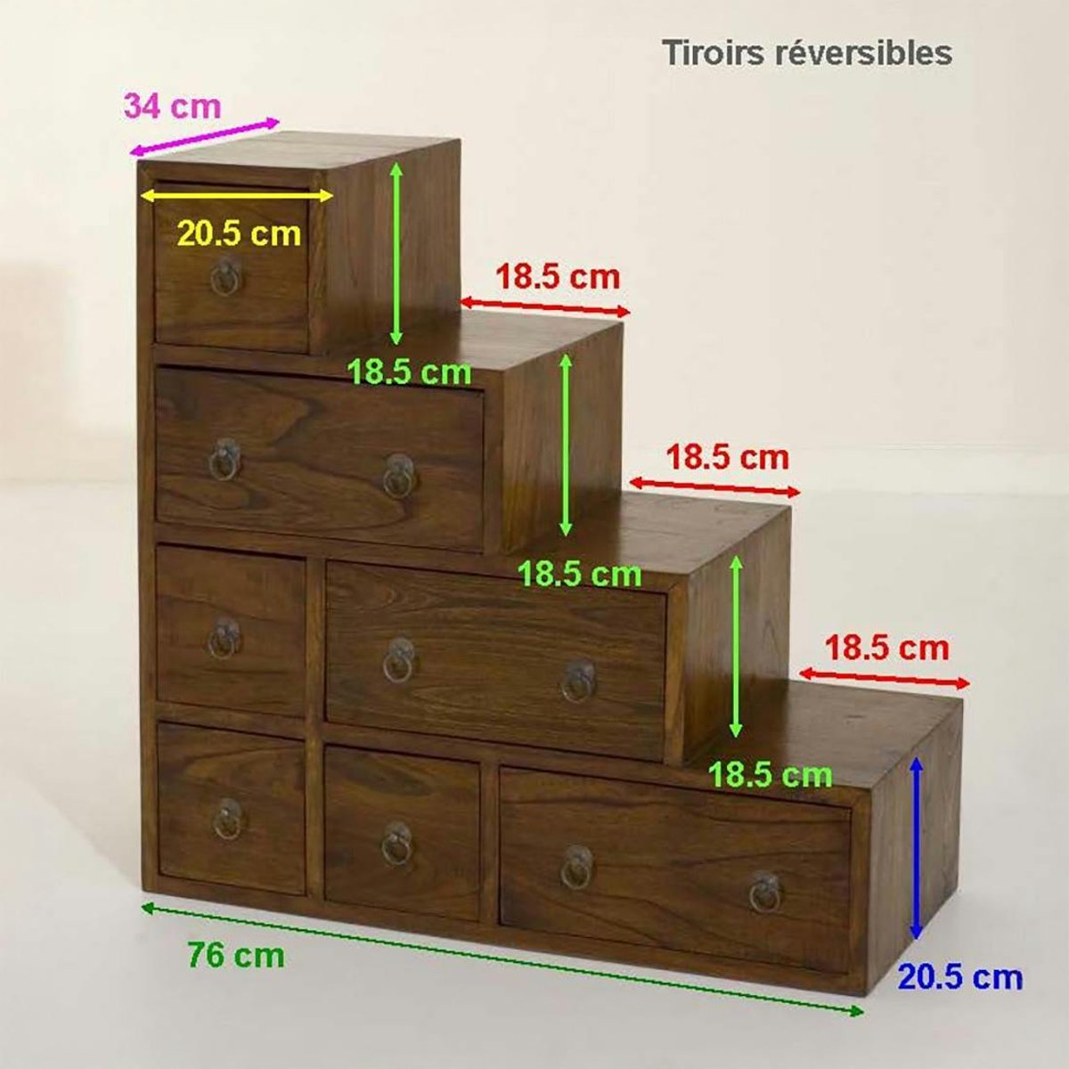 Meuble escalier double face 76x76cm LOLA bois naturel, PIER IMPORT