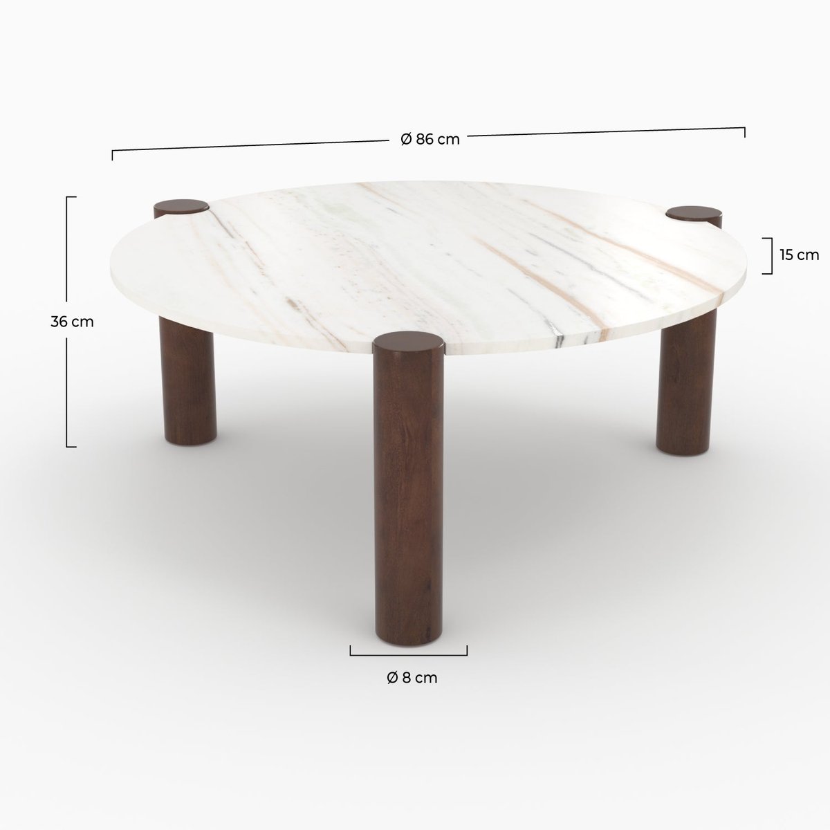 Table basse ronde en marbre de manguier D86 cm - PAULINE blanc, MAISON PAVANE