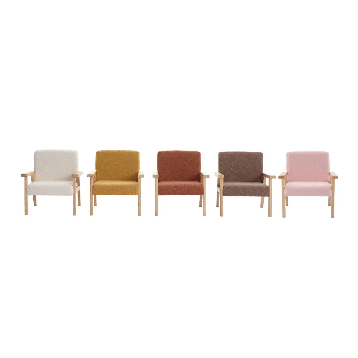 Fauteuil scandinave enfant bouclette et bois d'hévéa ISAK KID taupe, SWEEEK