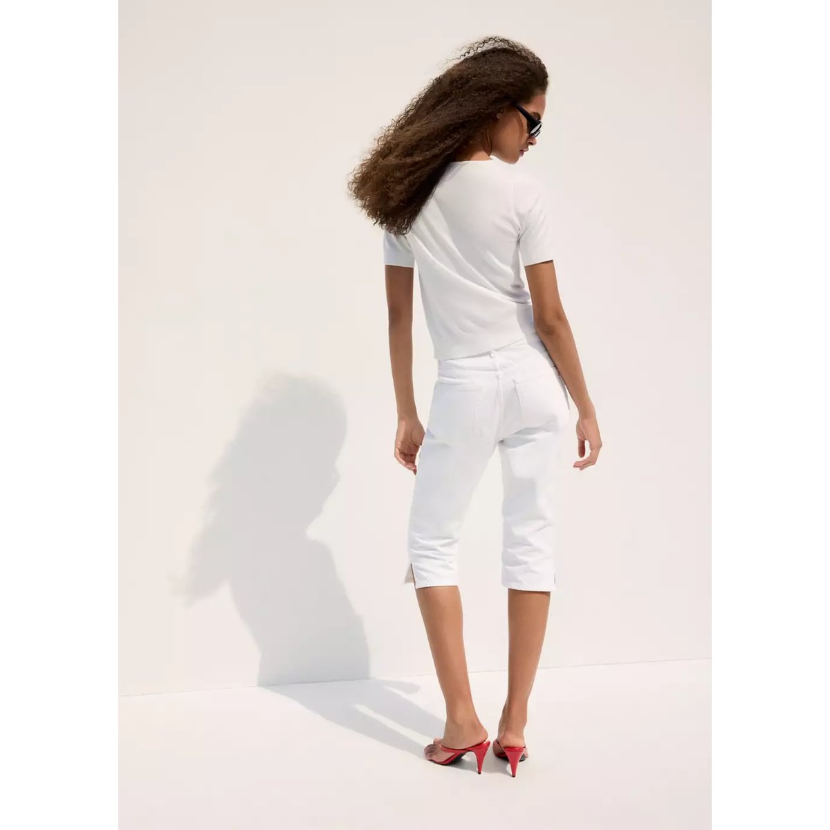 Pull-over maille col en V blanc, MANGO