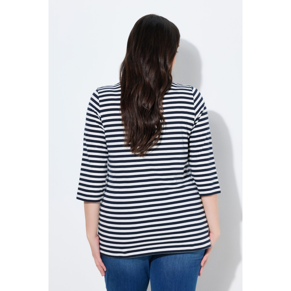 T-shirt rayé en coton bio marine, ULLA POPKEN