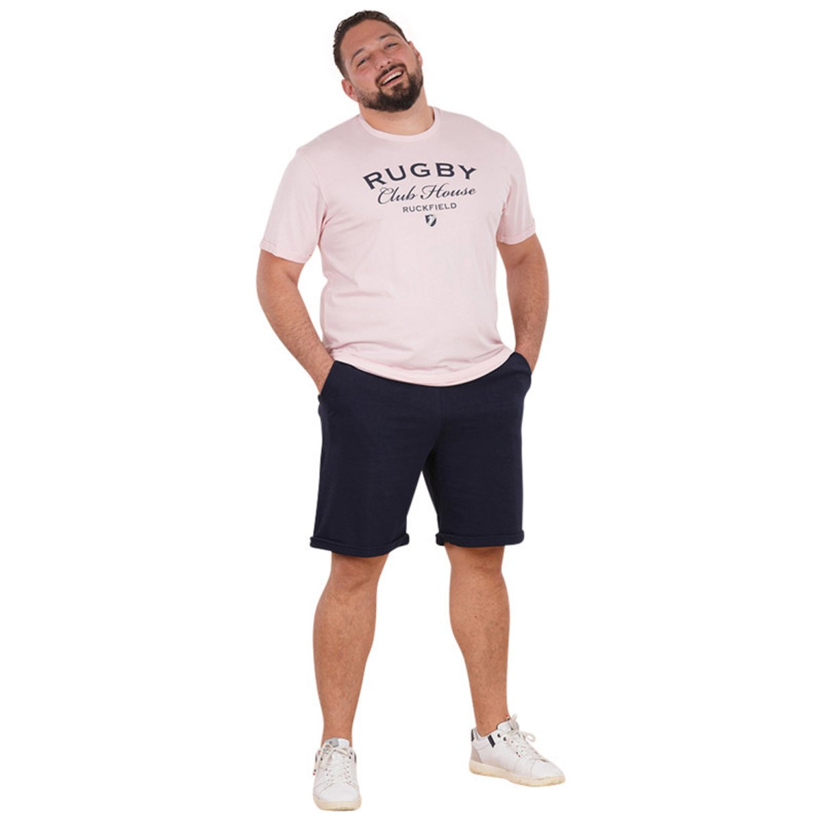 Short jogging en coton biologique mélangé marine uni pourvu d'une coupe droite bleu foncé, RUCKFIELD