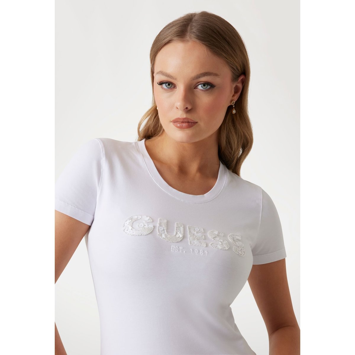 T-Shirt Logo Coupe Slim blanc, GUESS