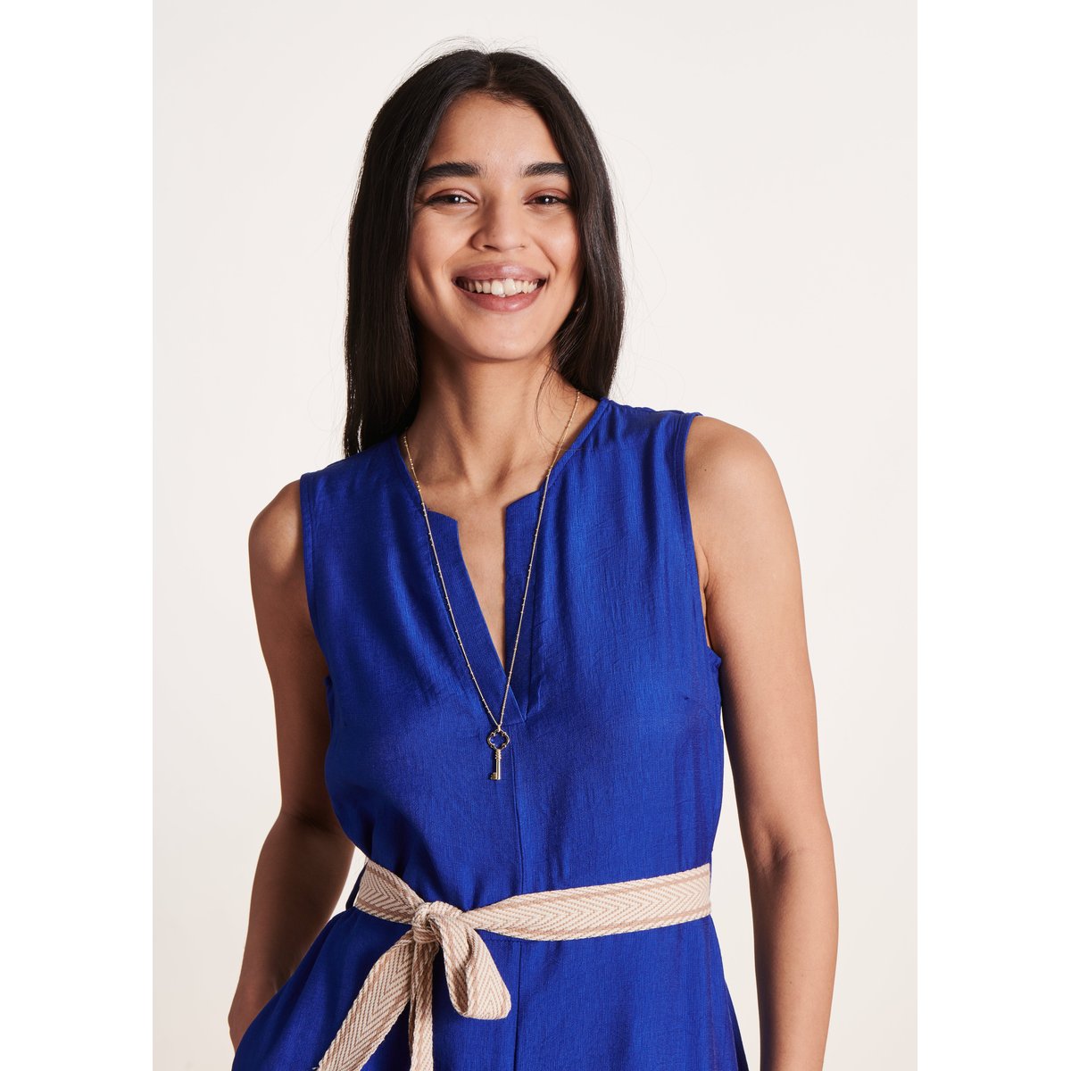 Combinaison sans manches fluide en jacquard bleu roi, LA FEE MARABOUTEE