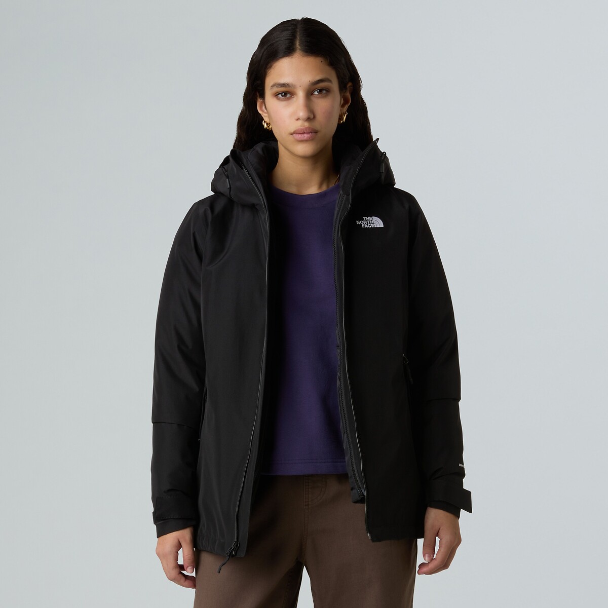 Blouson court capuche fixe fermeture zippée, plein hiver noir, THE NORTH FACE