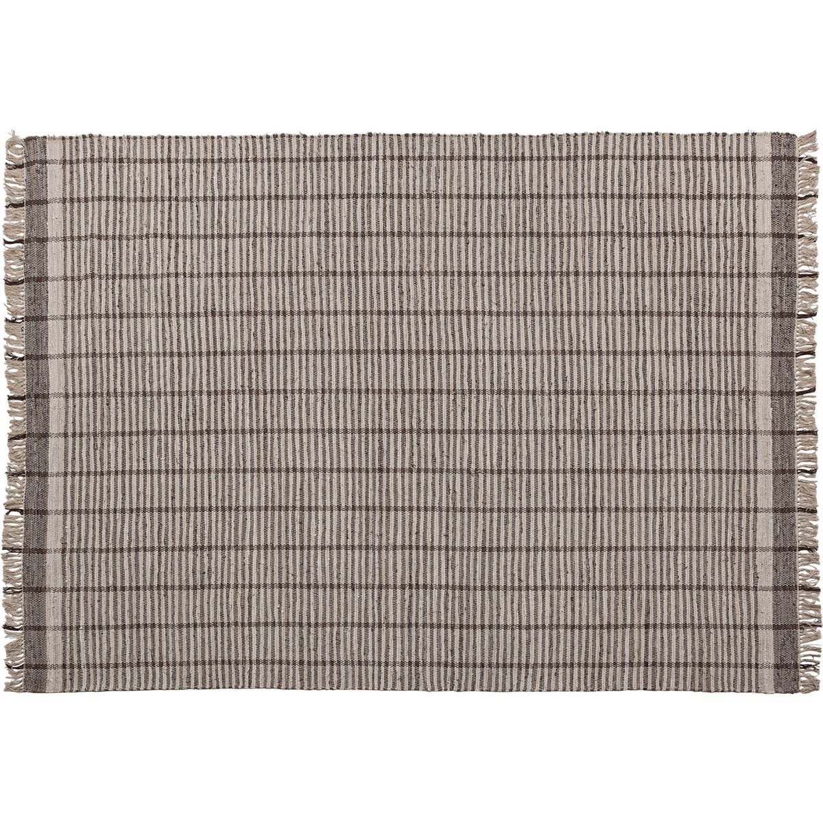 Tapis en coton à franges fait main beige et marron, RECOLLECTION