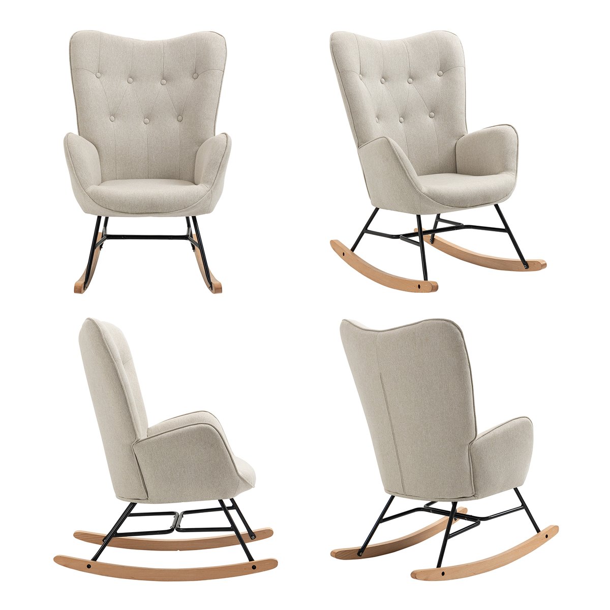 Fauteuil à bascule rocking chair scandinave en tissu, EPPING beige, MEUBLES COSY