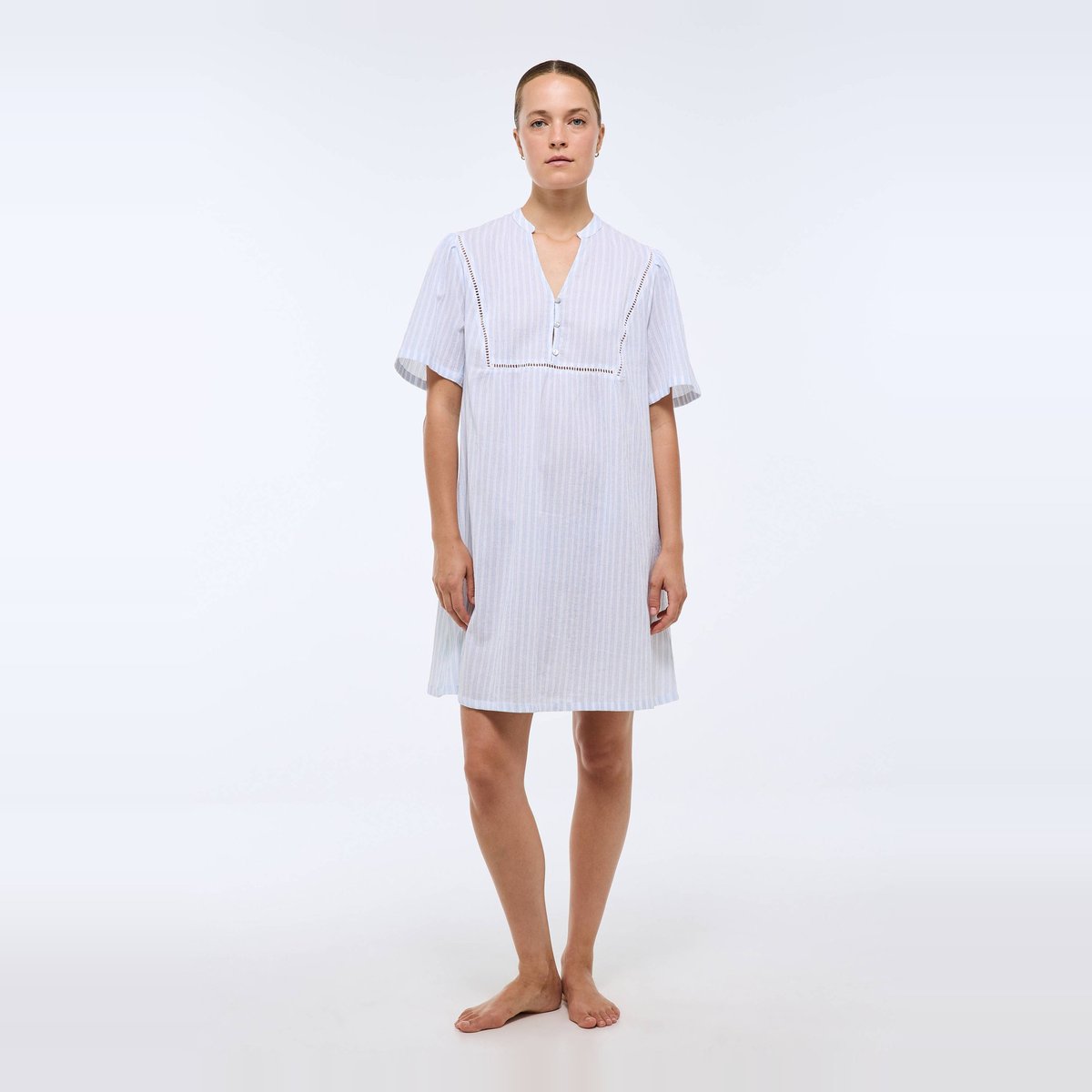 Chemise de nuit à rayures manches courtes en coton bio GOTS bel air, MONOPRIX