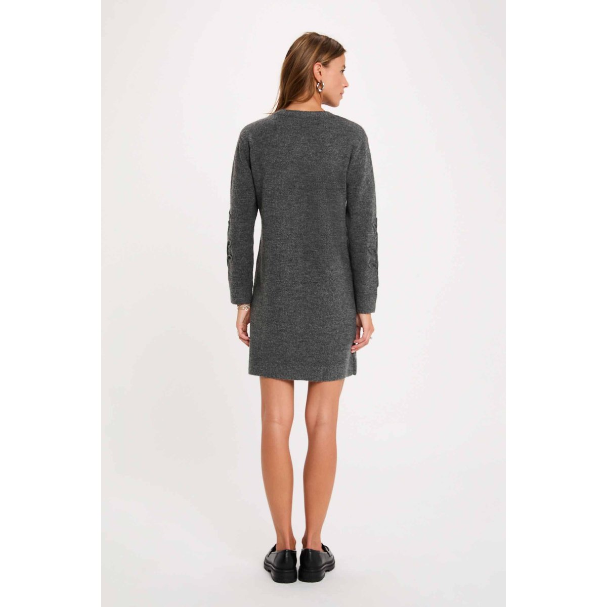 Robe tricot manches longues gris foncé, MORGAN