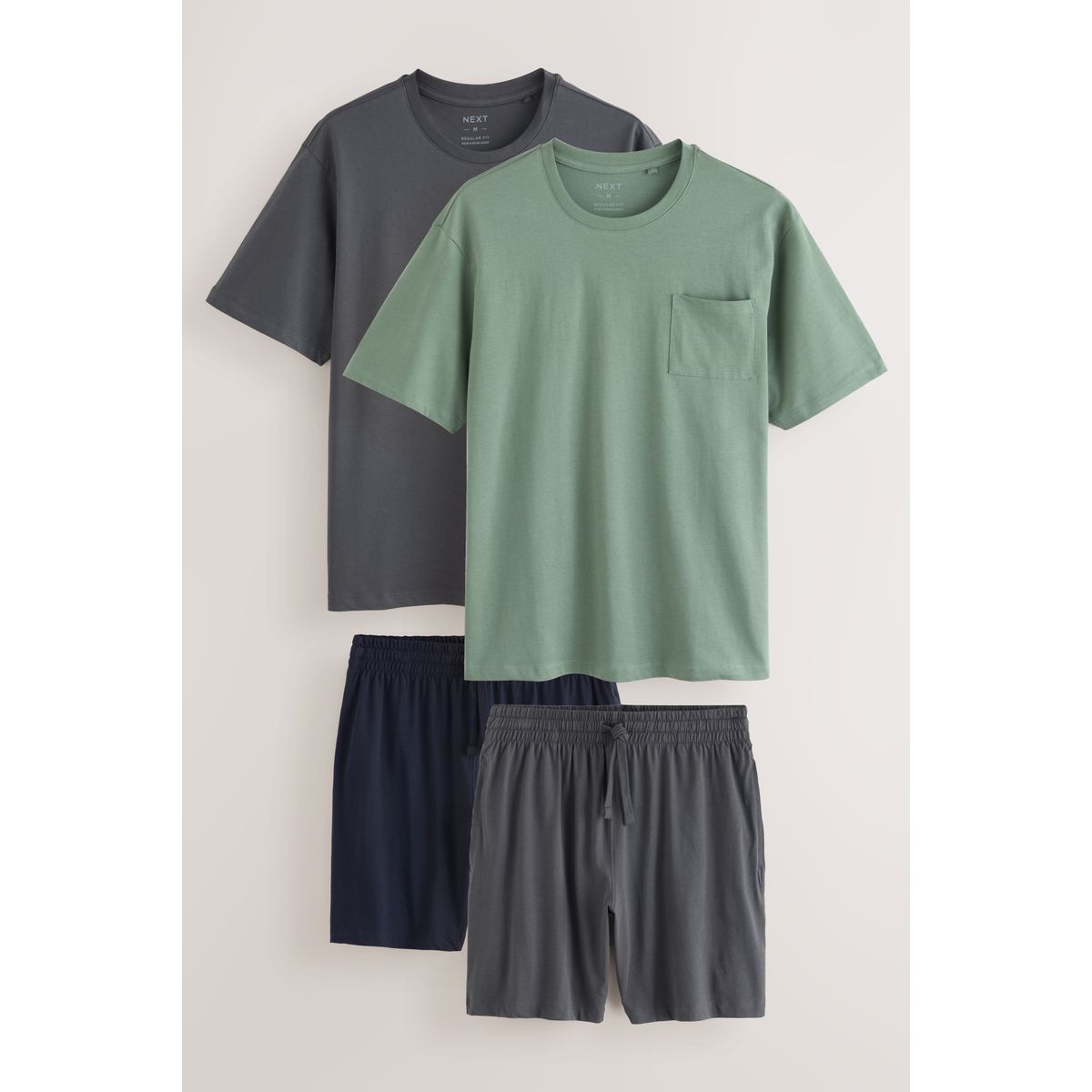 Ensemble pyjama short en jersey, lot de 2 vert sauge/gris ardoise, NEXT