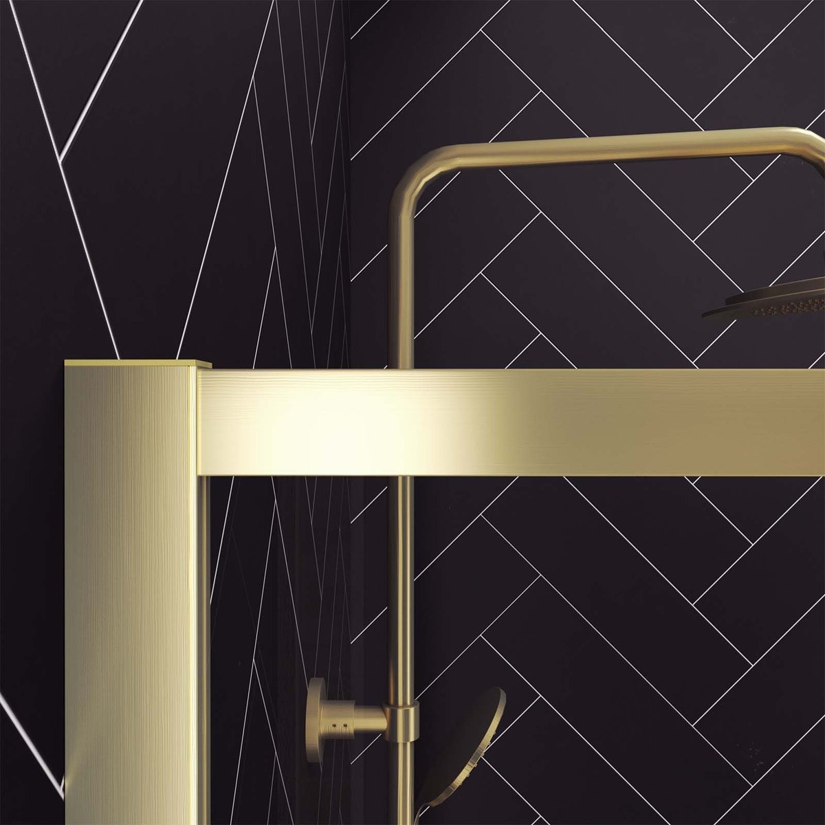 Paroi de douche à l’italienne avec étagère et porte-serviette doré, HOME MAISON