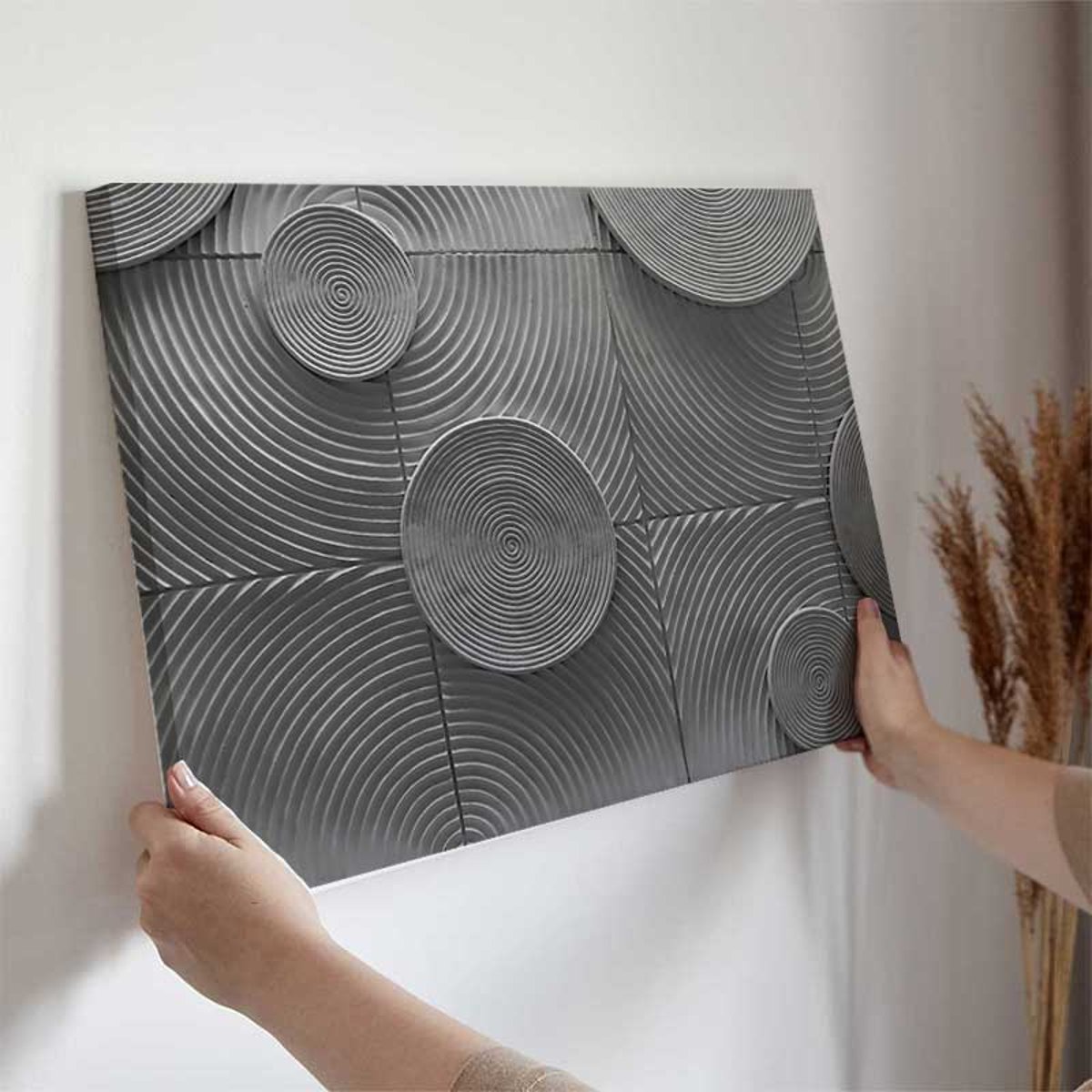 Tableau relief cercles gris toile imprimée, HEXOA