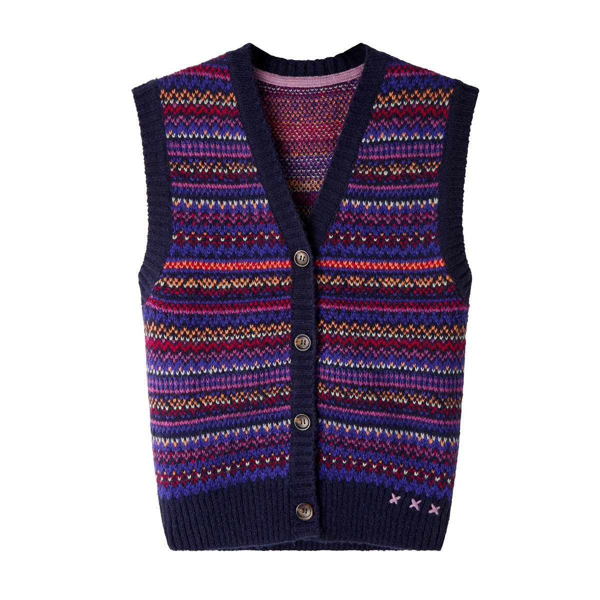 Gilet Boutonné Fair Isle Freya violet, JOE BROWNS
