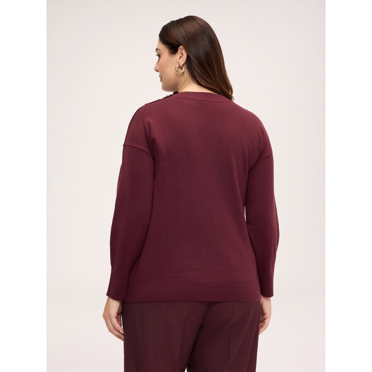 Pull col rond avec volant burgundy, FIORELLA RUBINO