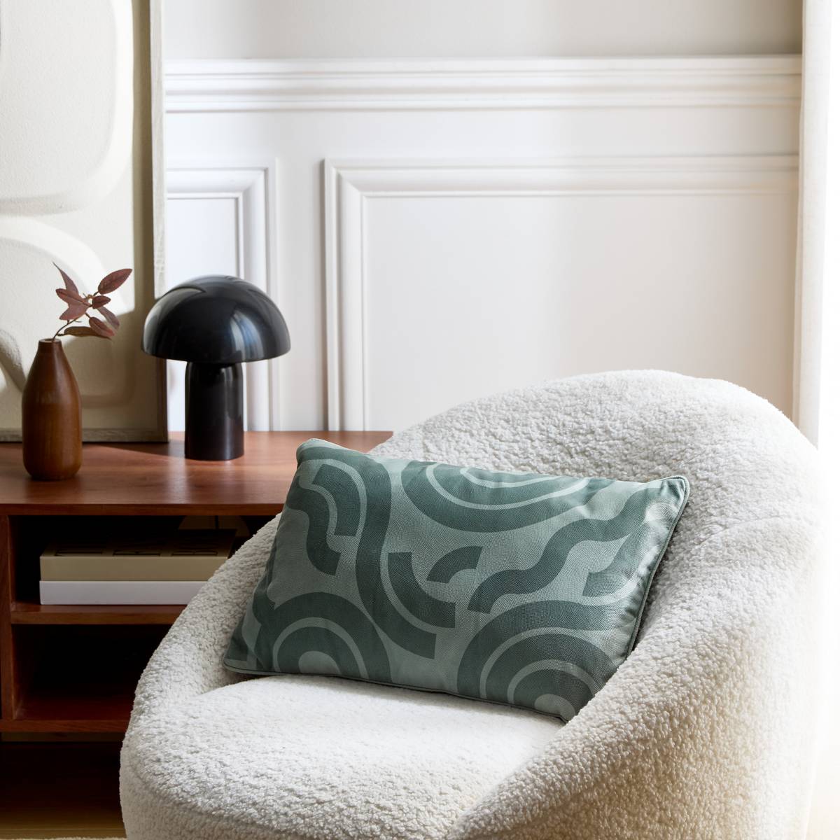 Coussin rectangulaire en velours imprimé LILOU vert céladon, ATMOSPHERA