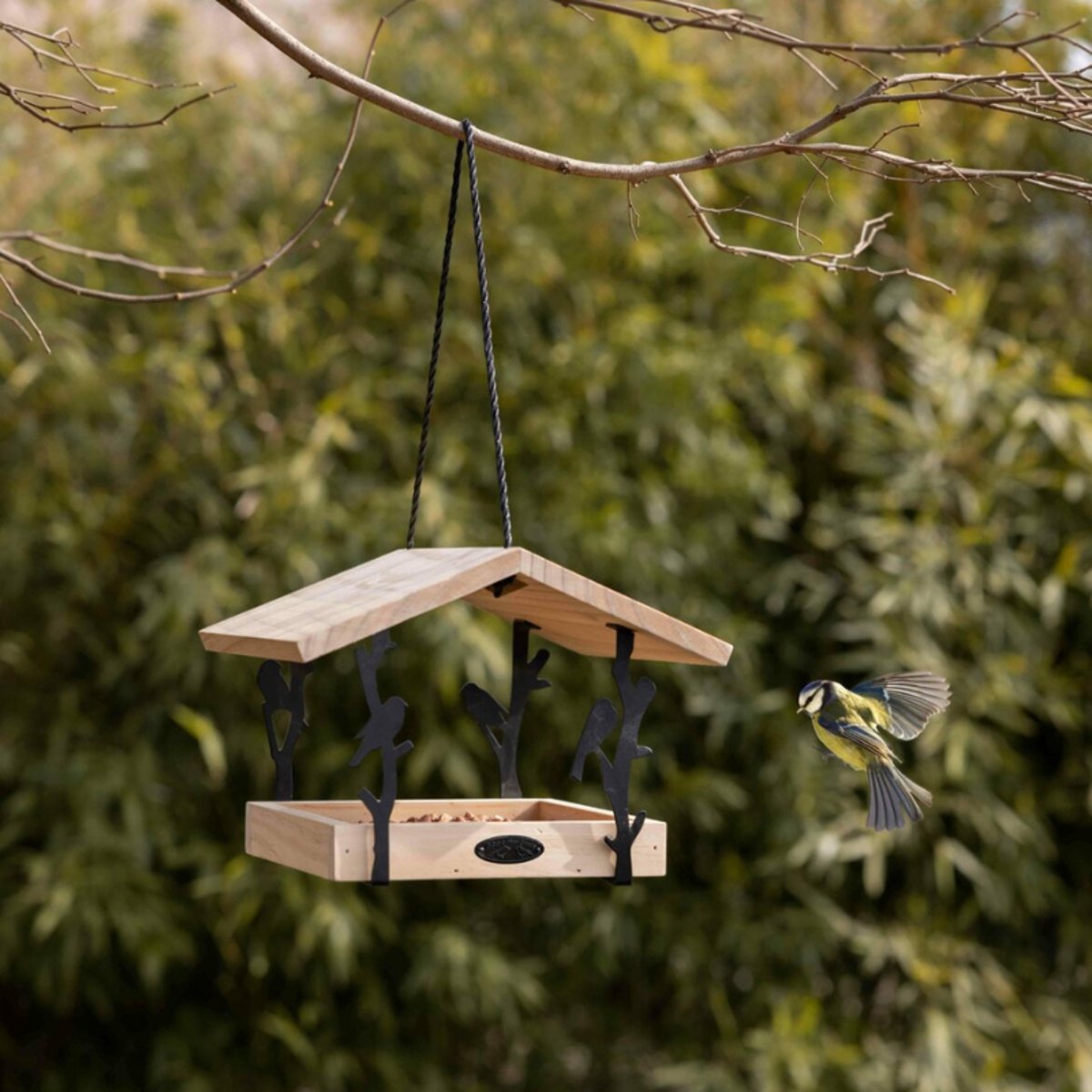 Mangeoire à suspendre en bois motif oiseaux couleur unique, ESSCHERT DESIGN