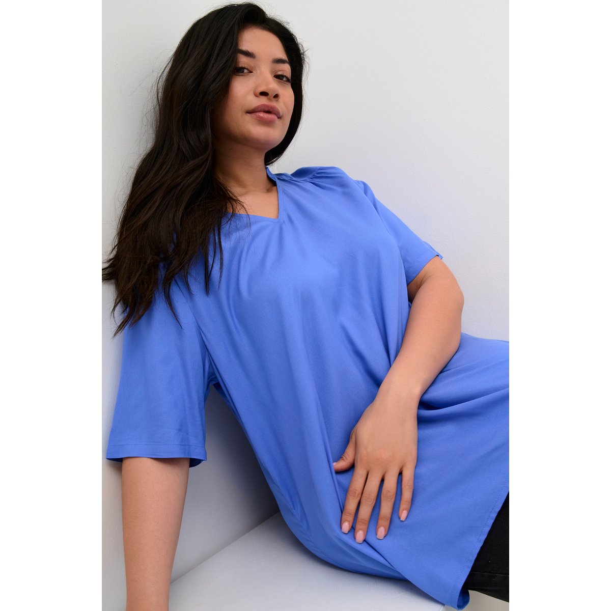 Blouse with short sleeve bleu ultramarine, KAFFE CURVE