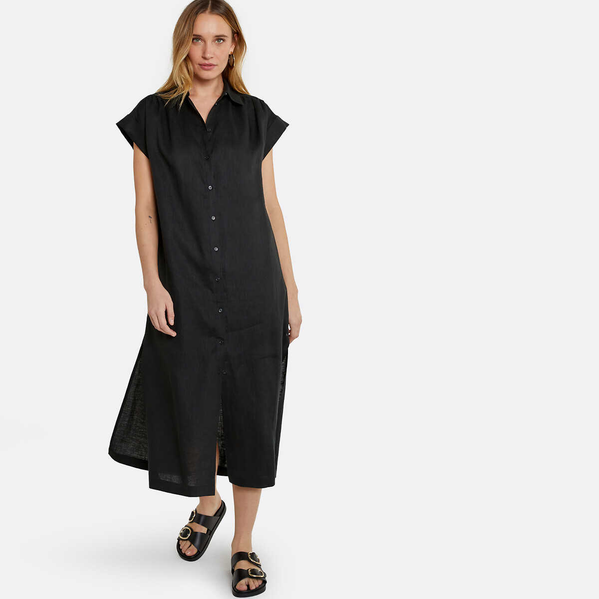 Mules en cuir double boucles, Signature SALOME noir, LA REDOUTE COLLECTIONS