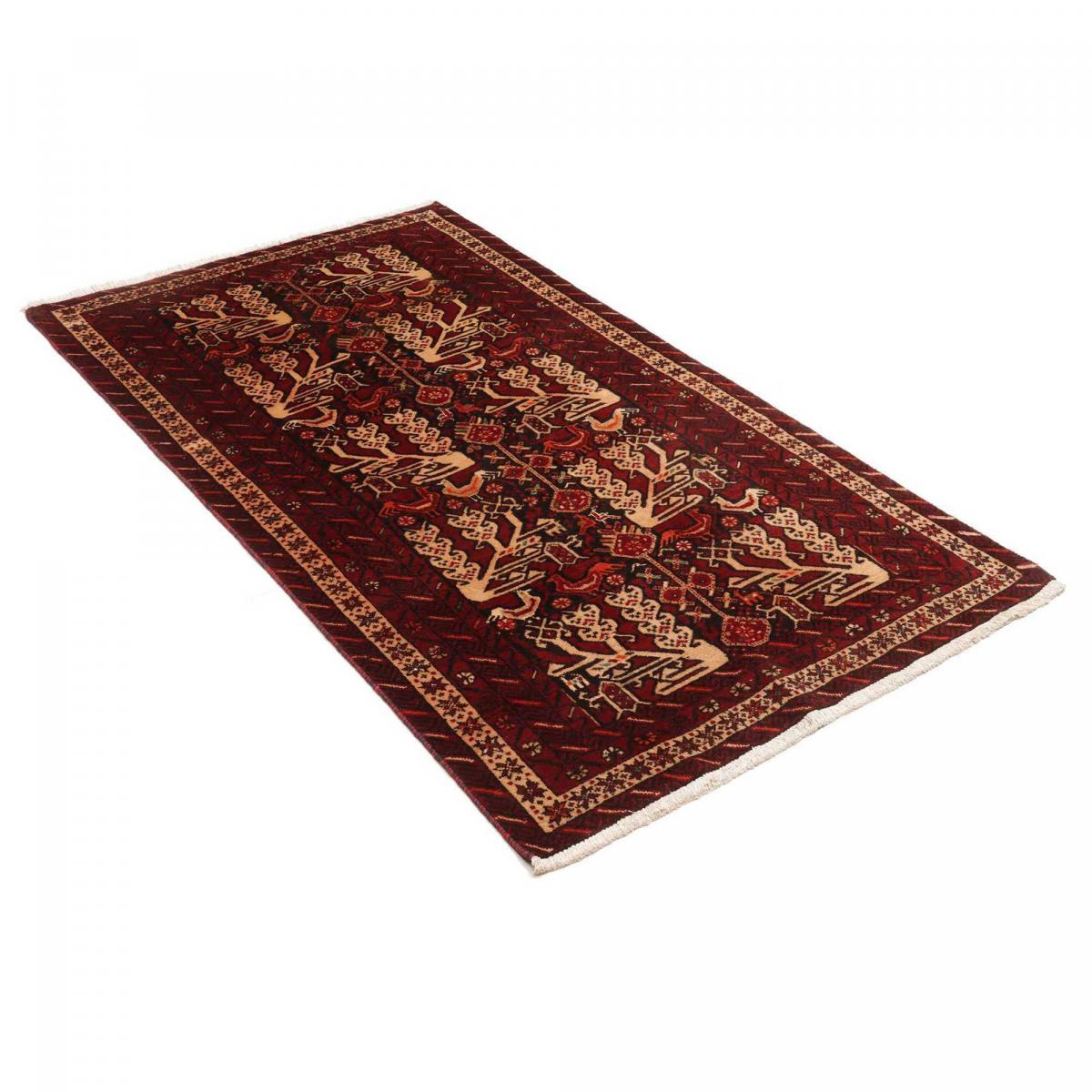 Tapis salon au motif traditionnel, noué main en laine, BALUTSCH 2 bordeaux, beige, noir, UN AMOUR DE TAPIS