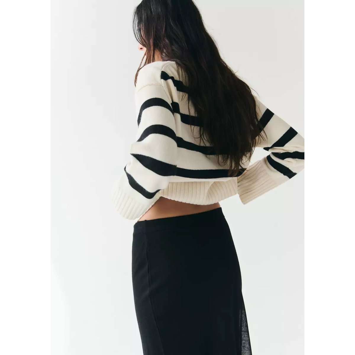 Pull-over en maille à rayures écru, MANGO