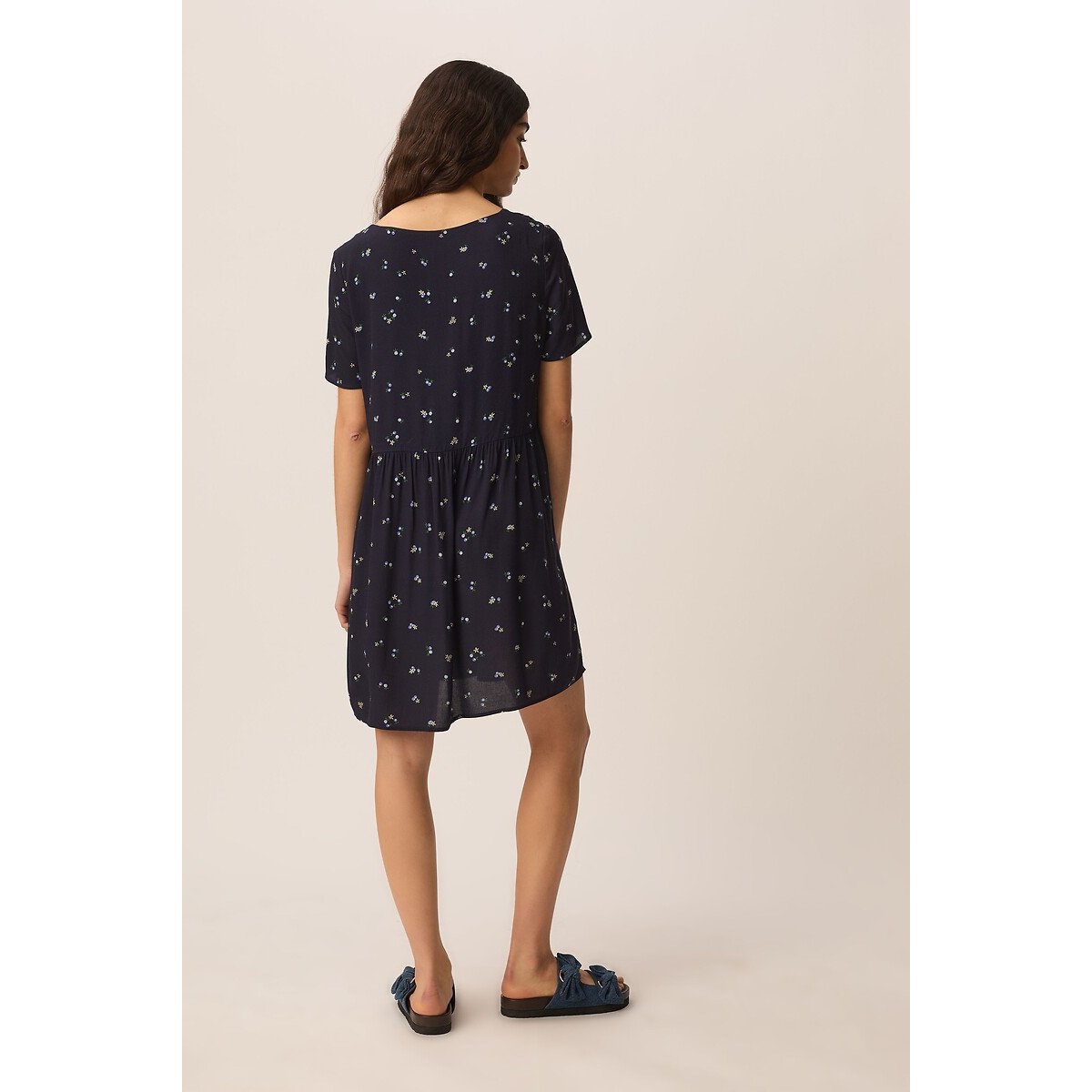 Robe courte col V imprimée, ELARYA noir imprimé, DES PETITS HAUTS