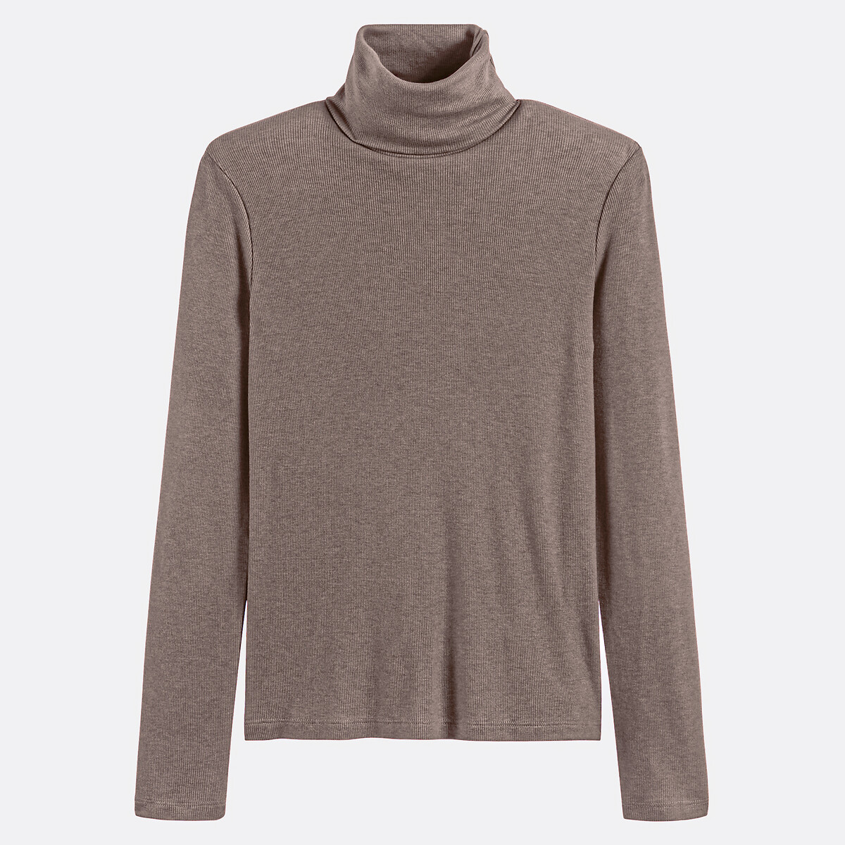 T-shirt col roulé lyocell mélangé, manches longues marron chiné, ANNE WEYBURN