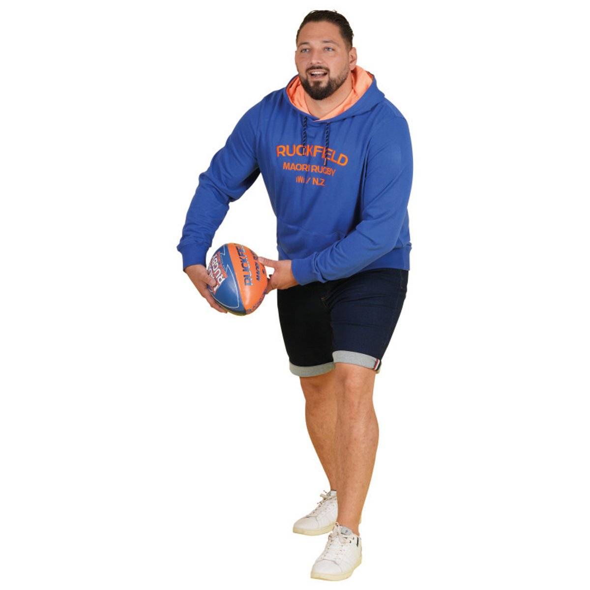 Sweat en coton bleu uni pourvu de manches longues et d'une capuche bleu, RUCKFIELD
