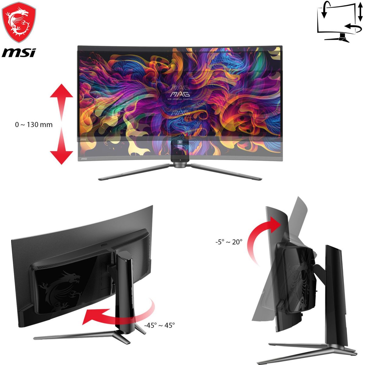 Ecran PC Gamer MAG 341CQP 34" QD-OLED UWQHD 280 Hz HDR HDMI 2.1 couleur unique, MSI