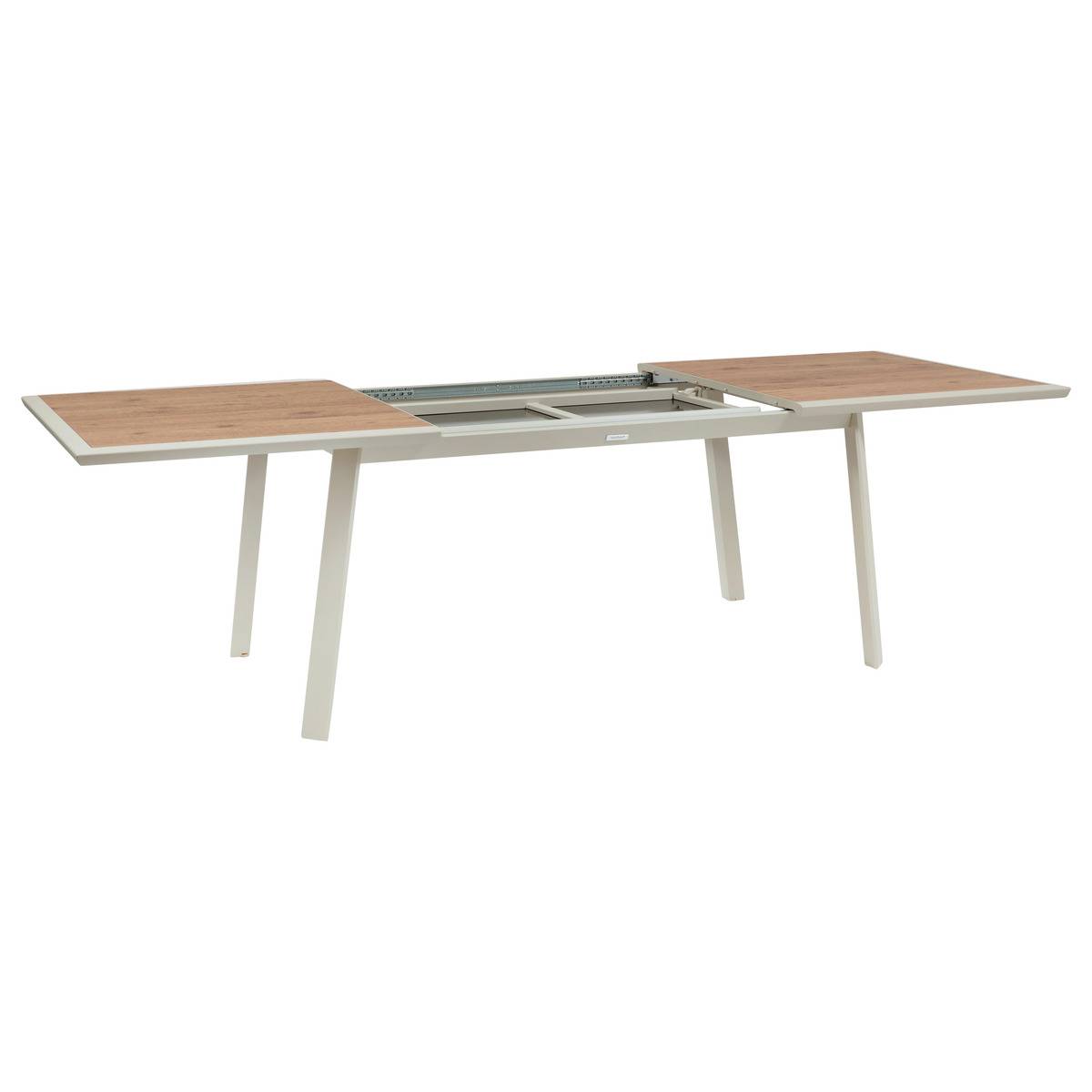 Table de jardin extensible 10 places en aluminium et verre effet bois PAVANE argile, HESPERIDE