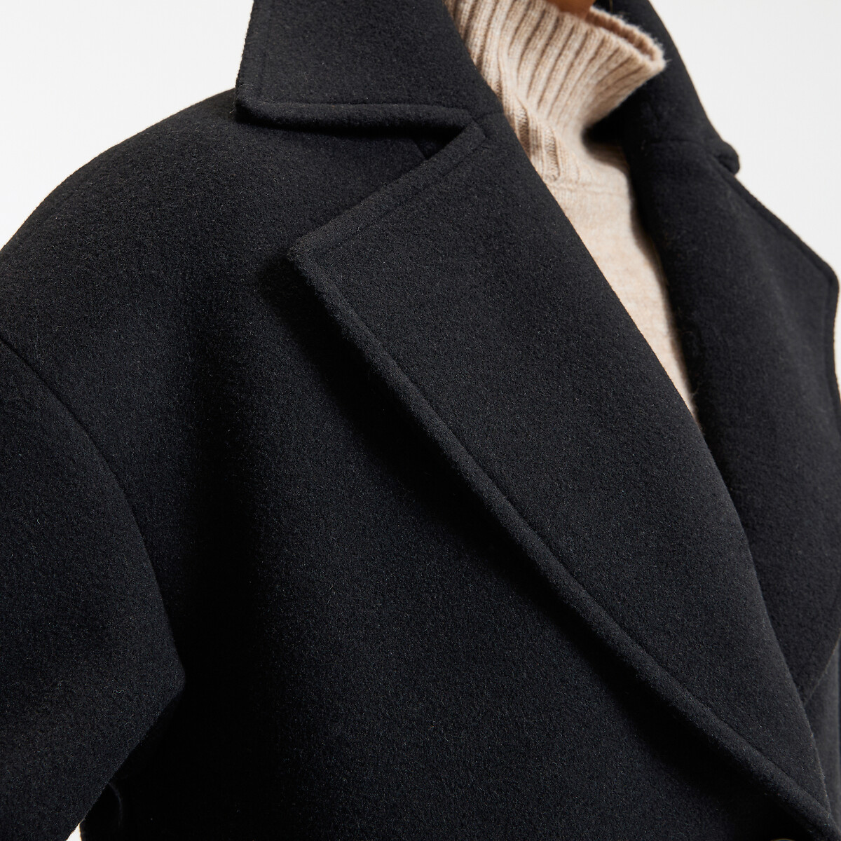 Manteau mi-long, fermeture boutonnée, plein hiver noir, LA REDOUTE COLLECTIONS