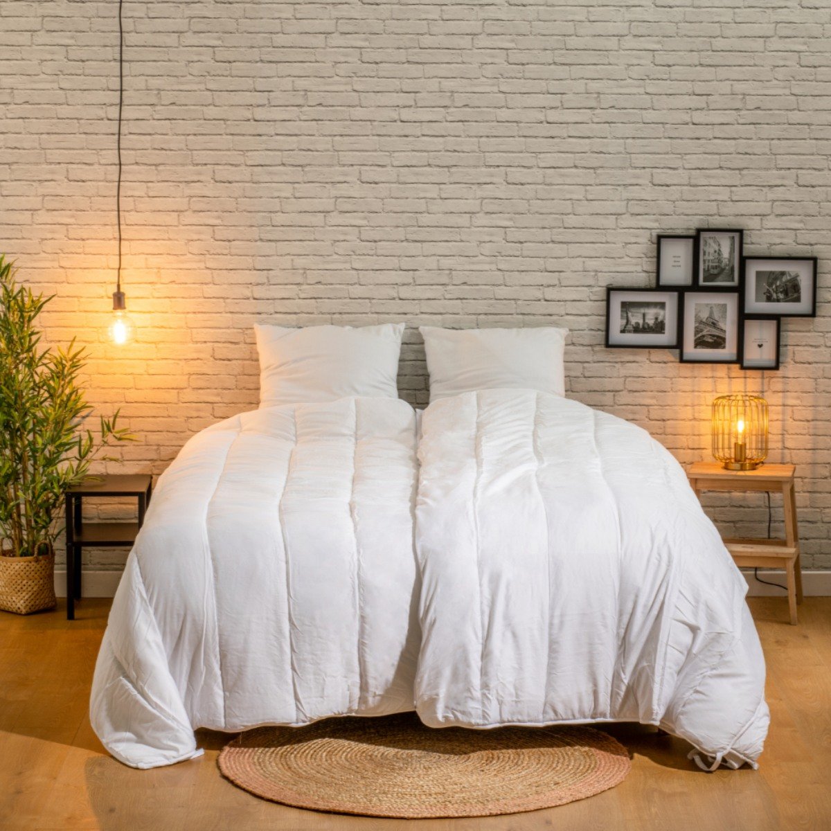 Couette chaude Adaptable pour 2 Spécial Couples blanc, BLEU CALIN