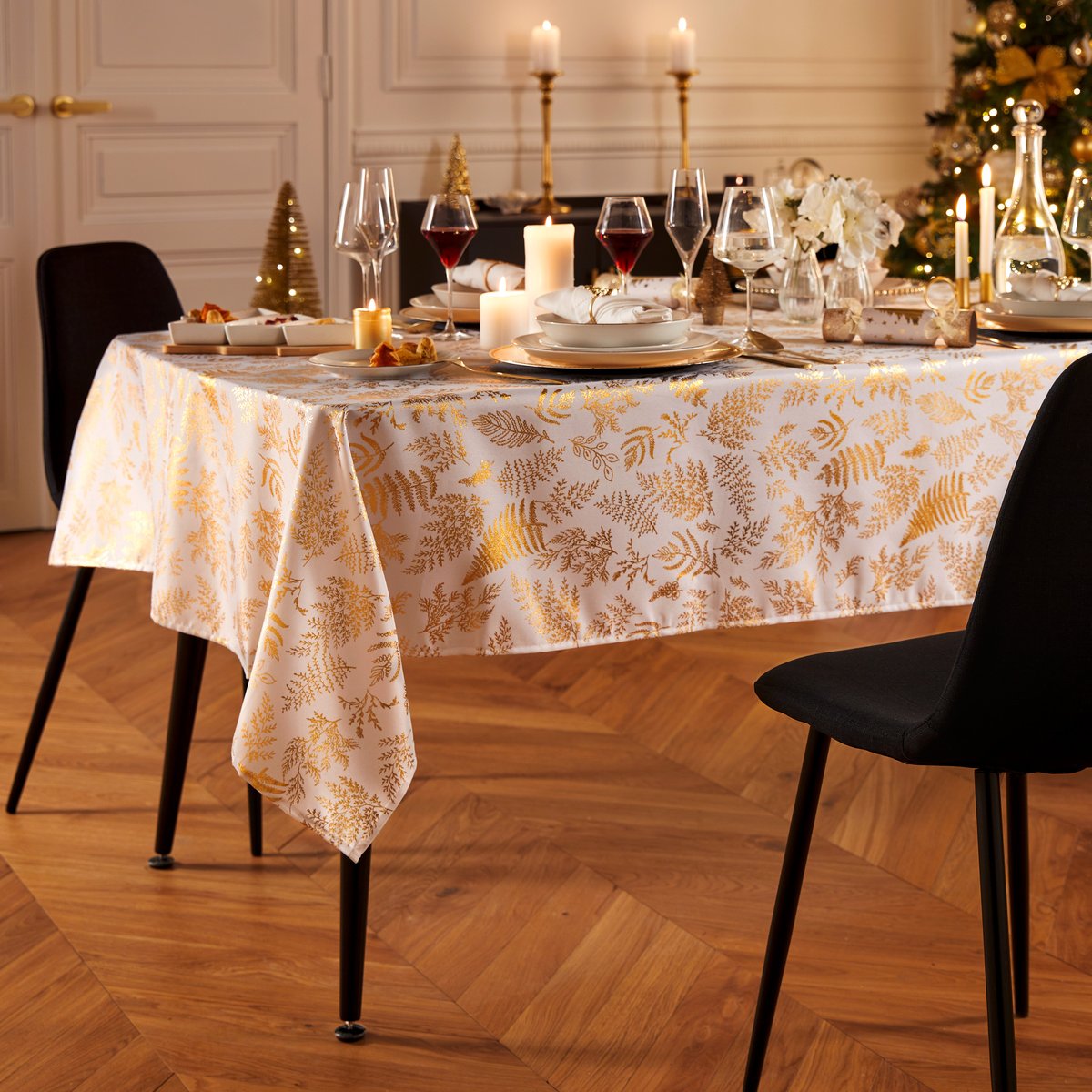Nappe anti-tâche 140 x 240 cm blanc et or YLVA blanc, FEERIC LIGHTS & CHRISTMAS