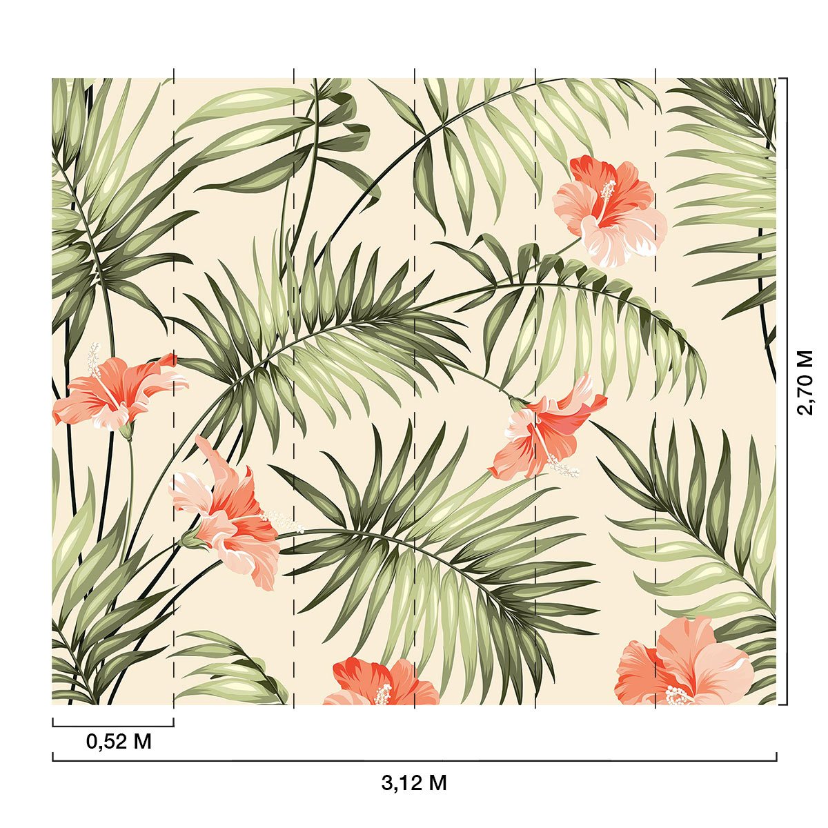 Papier peint fleurs roses tropicales intissé, HEXOA