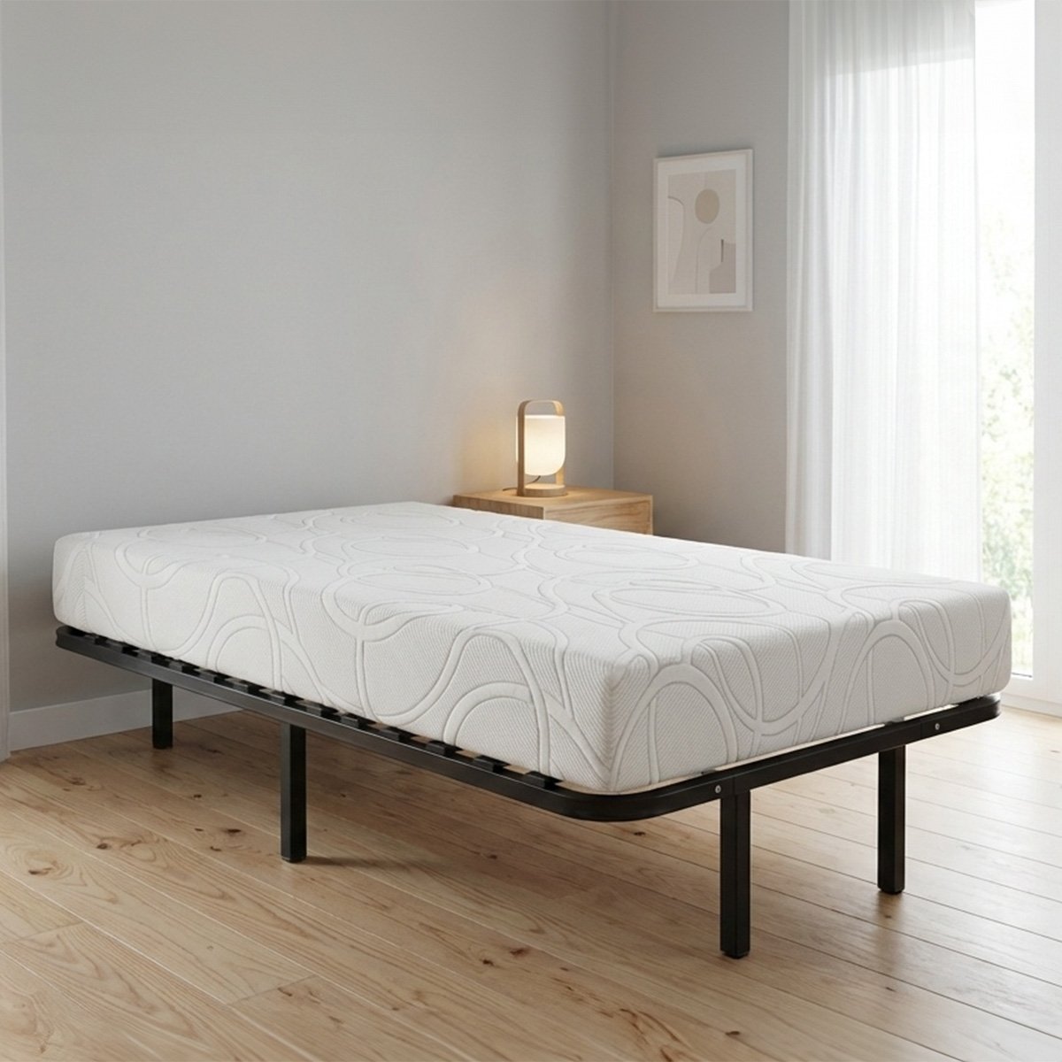 Ensemble Matelas Mémoire de forme EUPRAXIE avec Cadre à lattes blanc, OLYMPE LITERIE