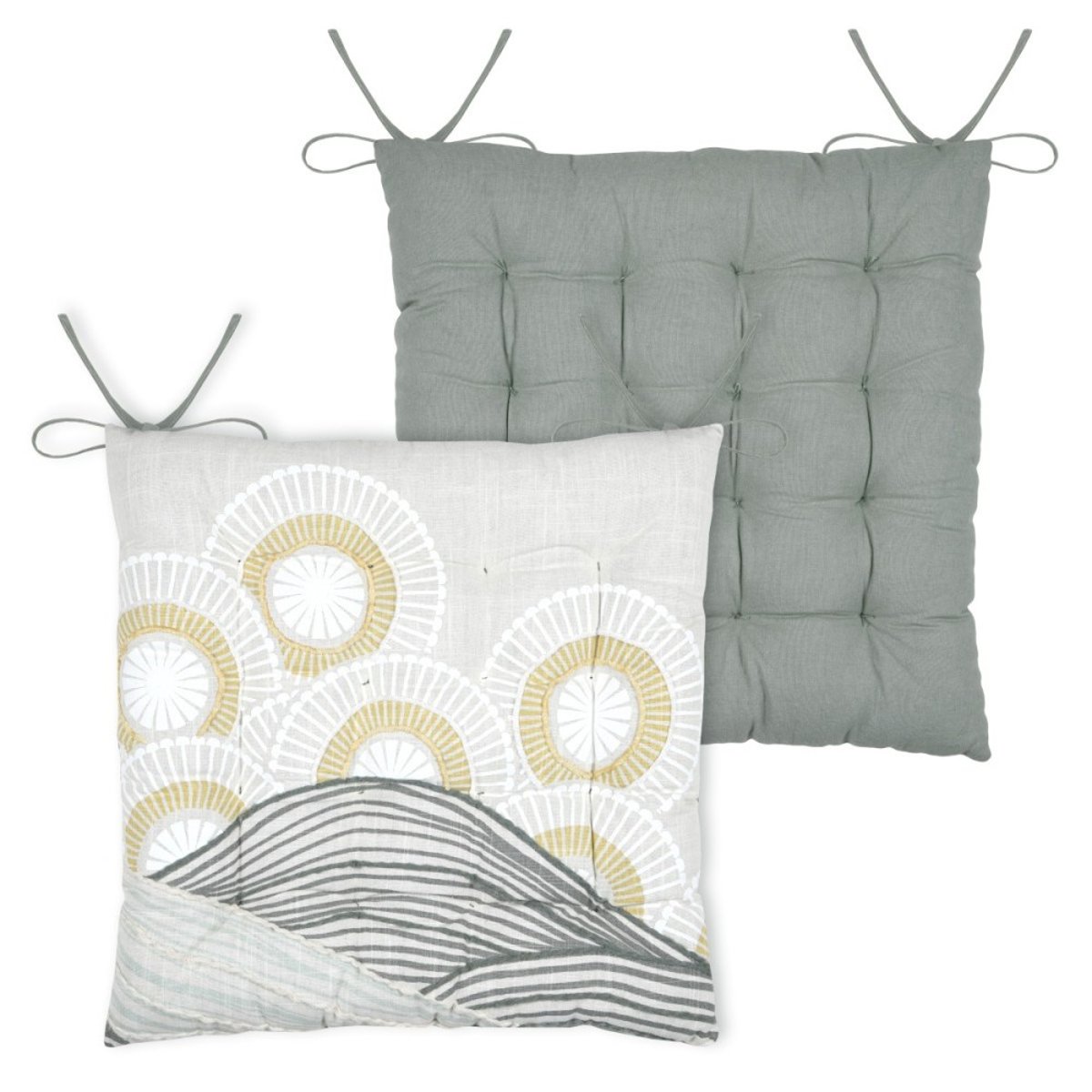 Lot de 4 galettes de chaise réversible coton YUKI multicolore, DECORATIE