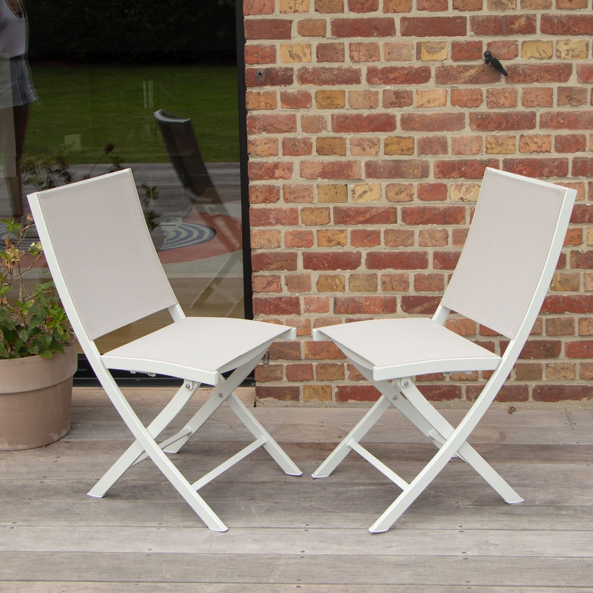 Chaise pliante en aluminium, assise textilène STAR blanc, WILSA GARDEN