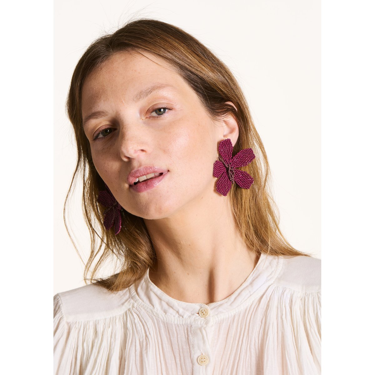 Boucles d'oreilles fleur en perles figue, LA FEE MARABOUTEE