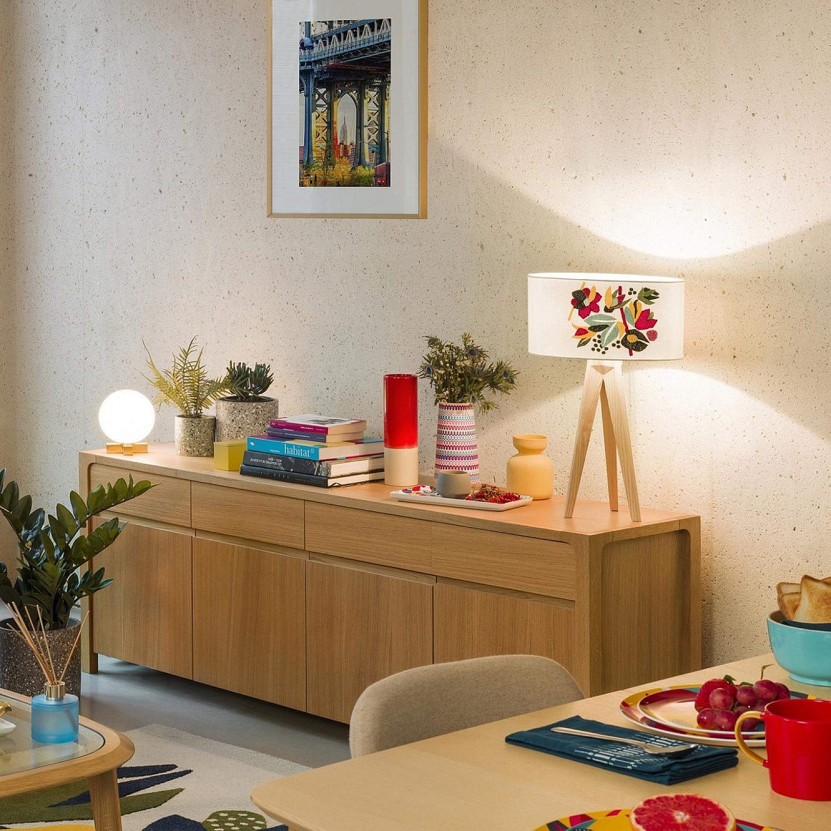 Buffet bois IVOINE naturel clair, HABITAT