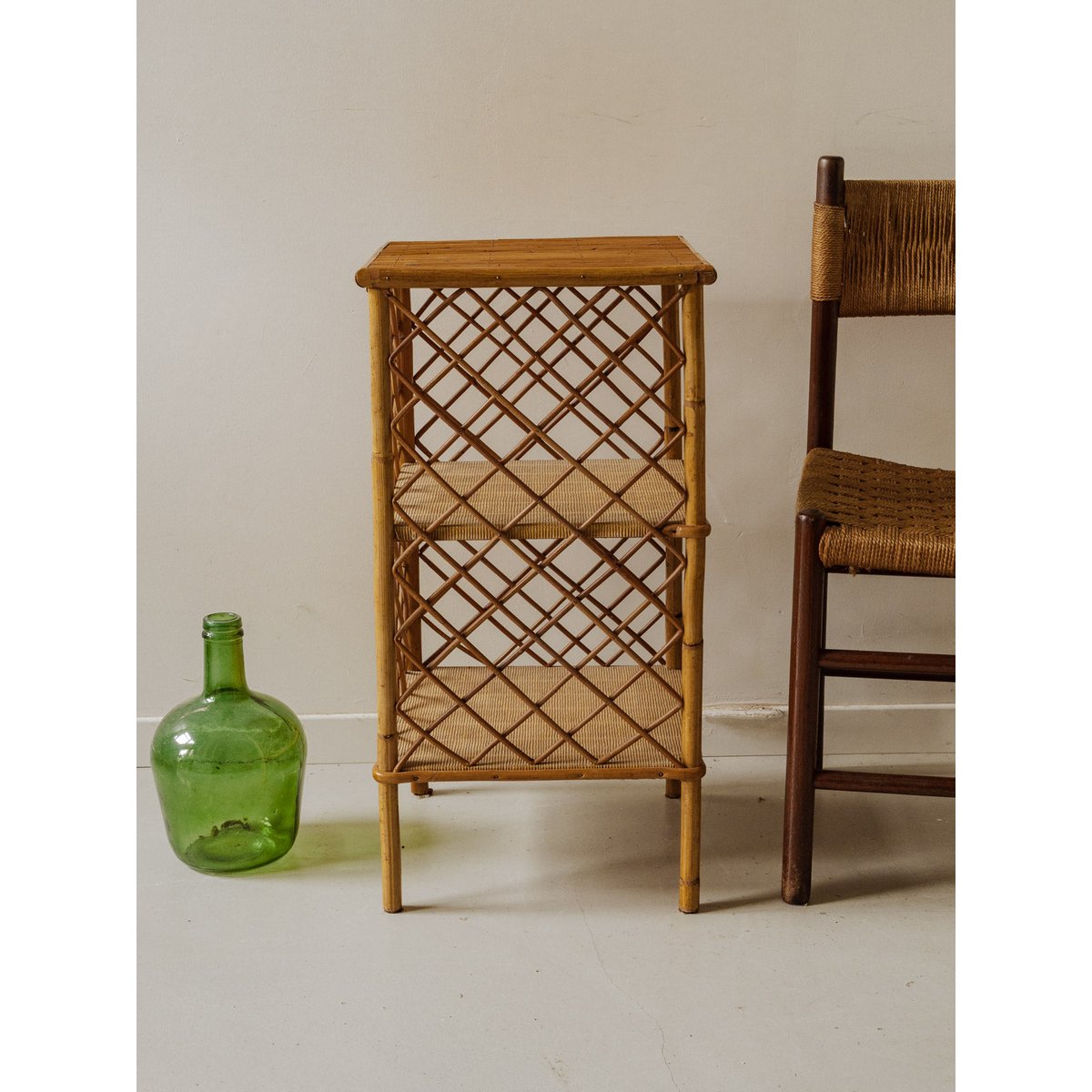 Étagère en rotin et bambou Gaëlle N°1430 - Bon état bois clair, DEBONGOUT