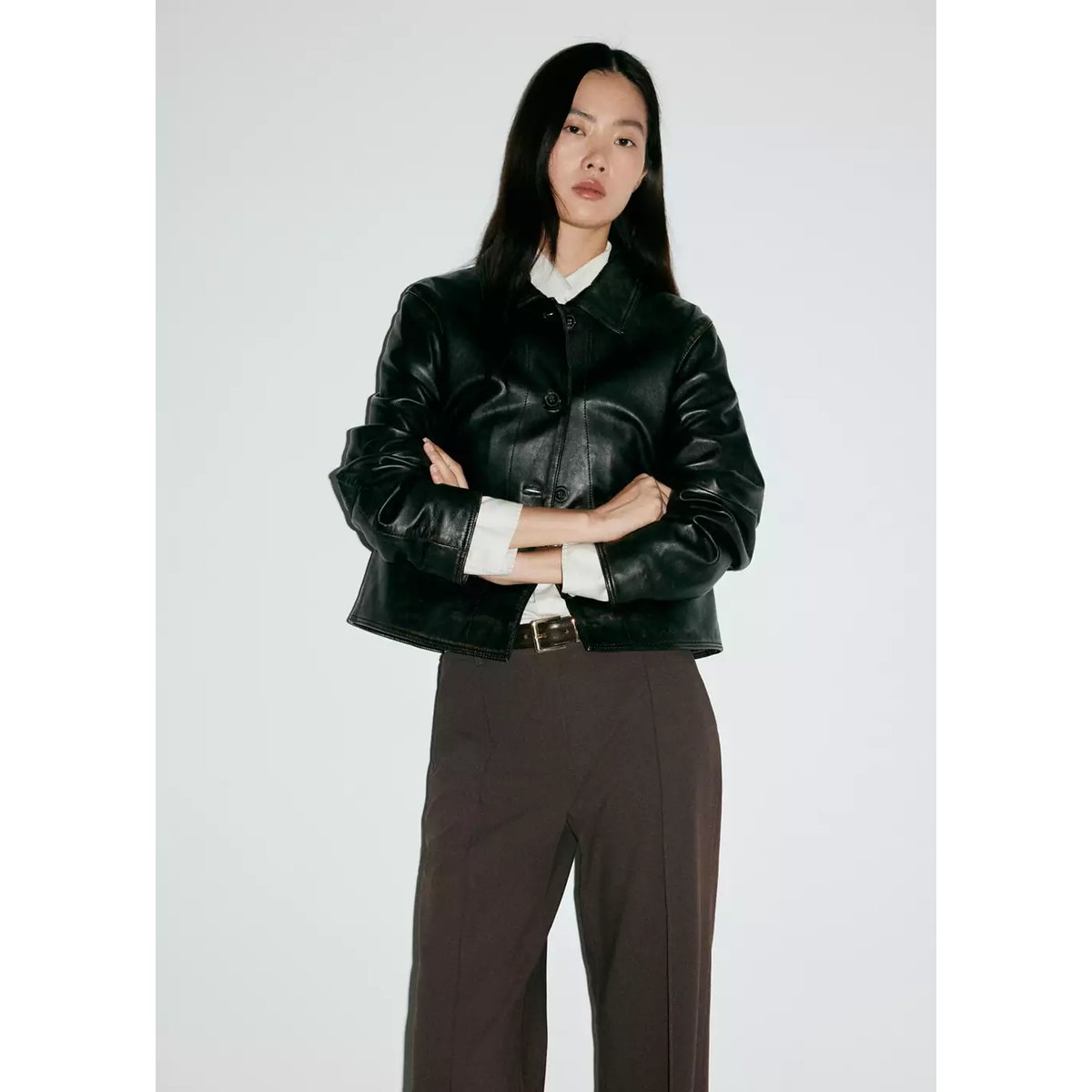 Pantalon flare coutures marron moyen, MANGO