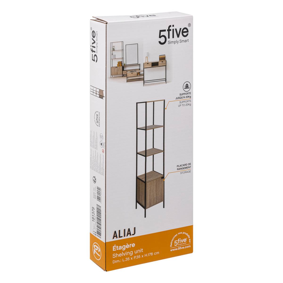 Étagère 1 porte effet chêne naturel ALIAJ noir, 5FIVE SIMPLY SMART