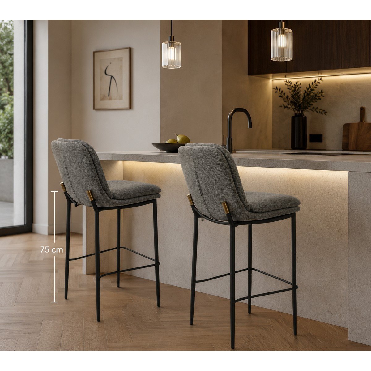 2 Tabourets de Bar en Tissu et Acier - MGM gris foncé, MATHI DESIGN