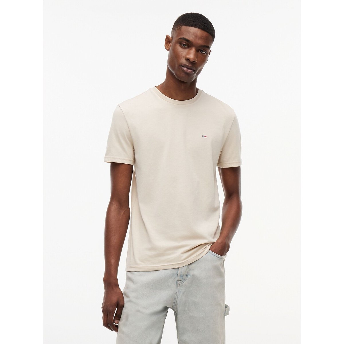 Slim Fit Short Sleeve T-Shirt light beige, TOMMY JEANS