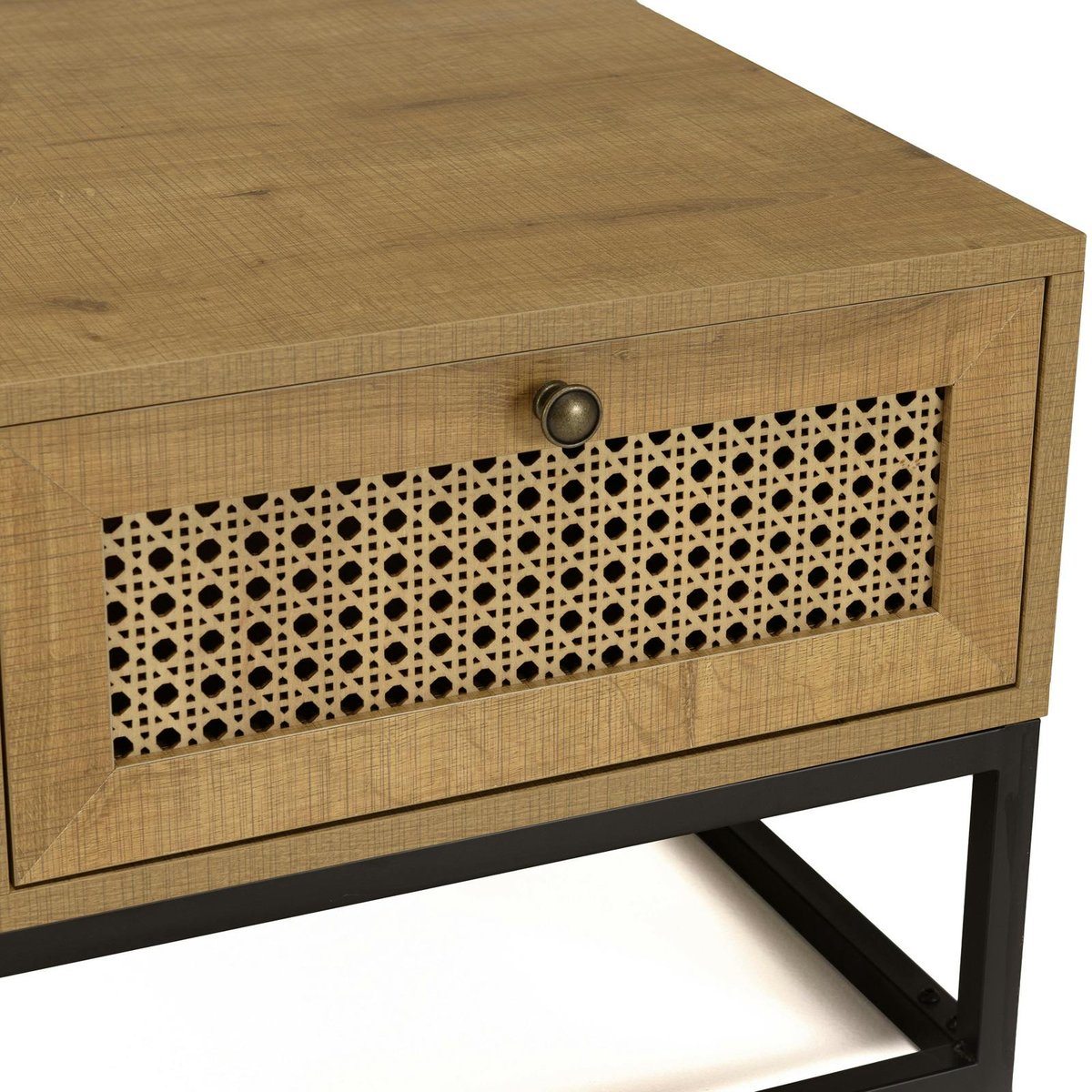Table basse en bois 4 tiroirs cannage naturel ALCUDIA bois naturel, PIER IMPORT
