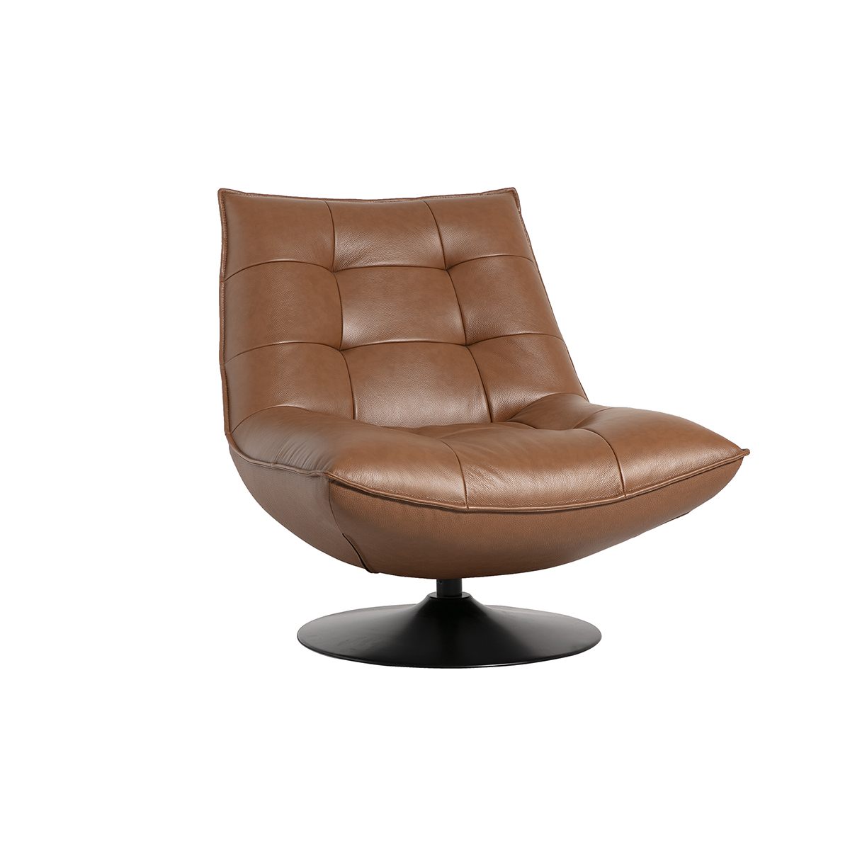 Fauteuil pivotant en cuir marron et métal noir HUXLEY marron, MILIBOO