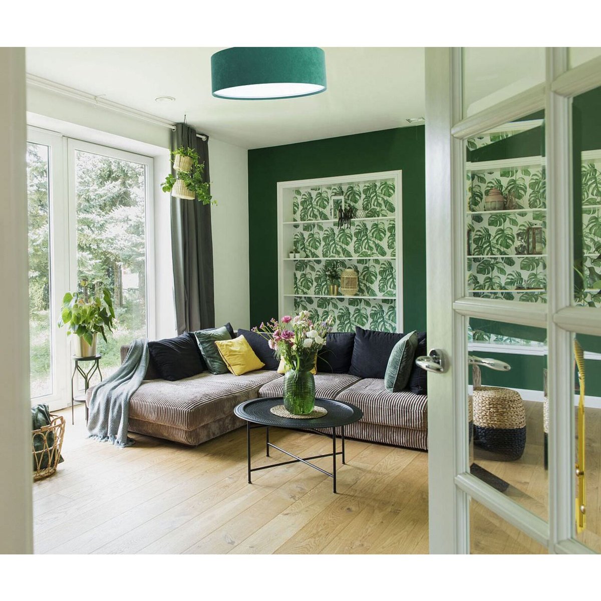 Plafonnier en tissu, DEKO velours vert intérieur blanc, BPS KONCEPT