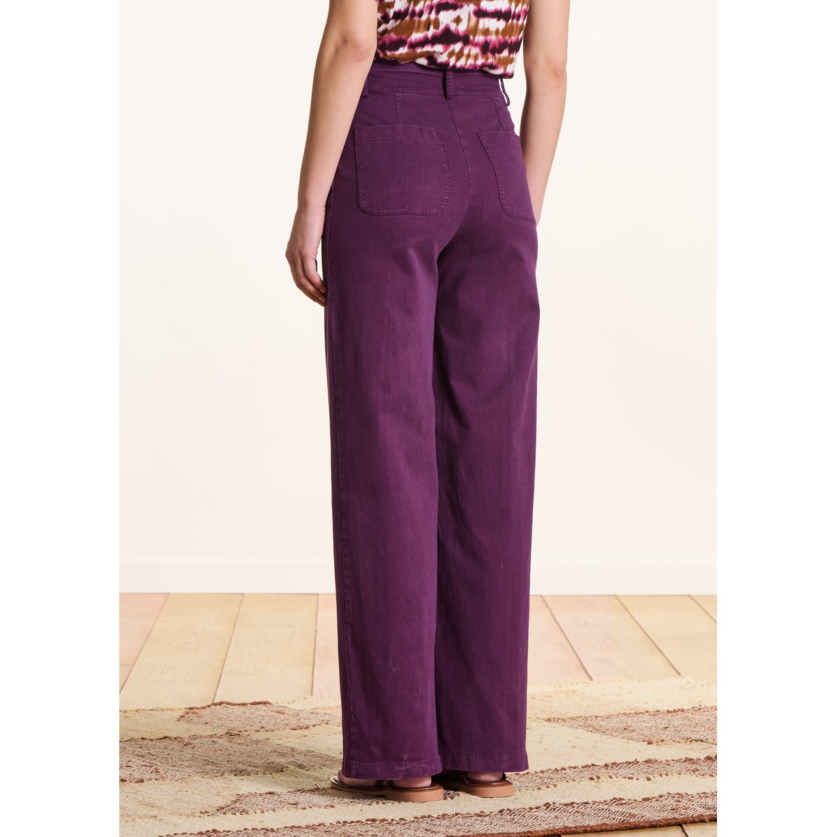 Pantalon large en toile lyocell et coton figue, LA FEE MARABOUTEE