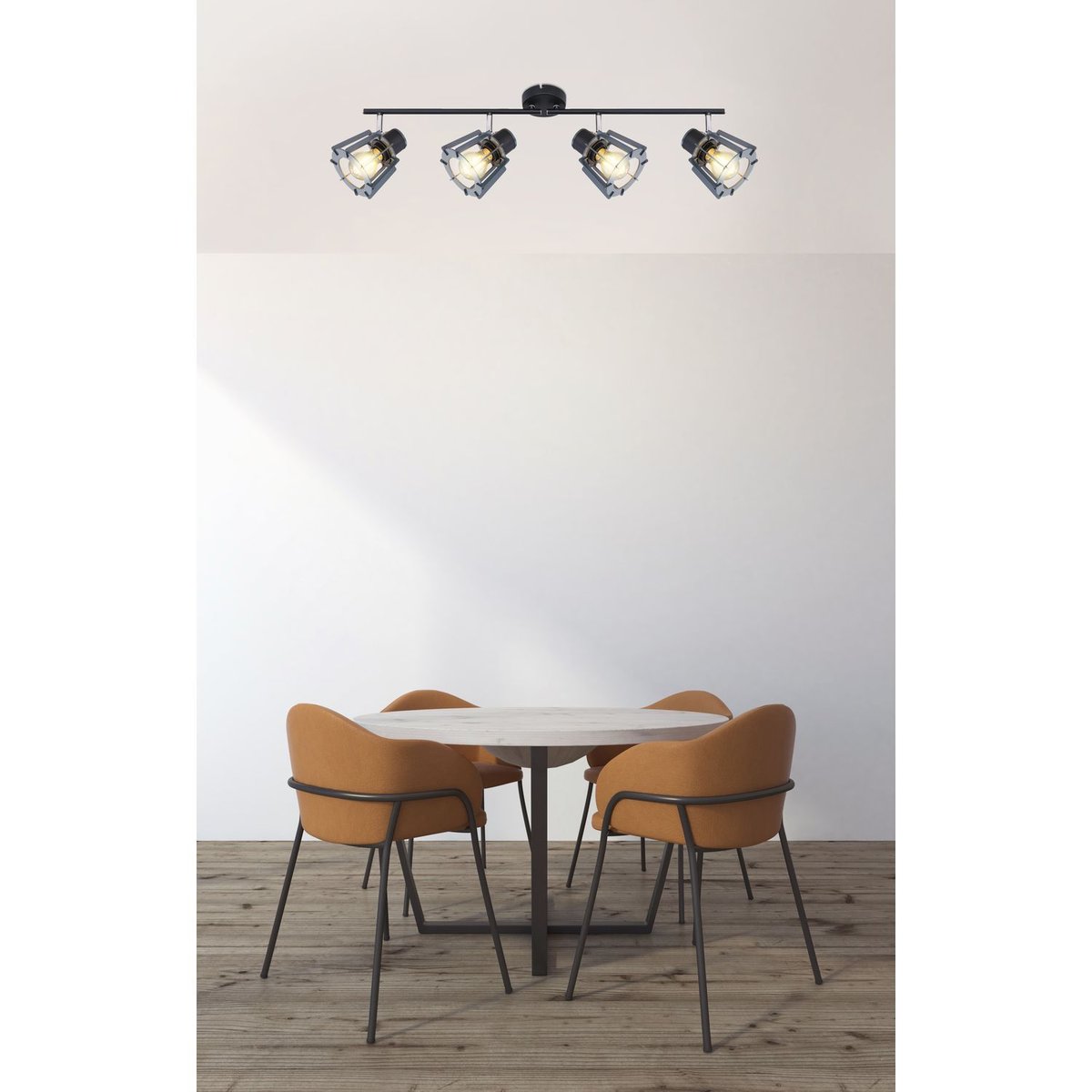 Plafonnier rampe 4 spots design scandinave en bois BLAHA gris, GLOBO LIGHTING